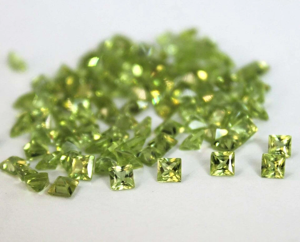100% Natural Peridot 5mm Square Faceted Cut Calibrated Size Loose Gemstone 5 Pcs - Image 2 of 4