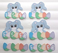 Blue Easter Bunny Colored Eggs Scrapbook Card Making Embellishment