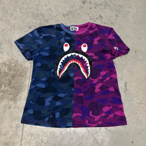 Bewust worden opleggen Pigment BAPE A Bathing Ape WGM Shark Jaw Camo T Shirt Blue Purple Split Size S |  eBay