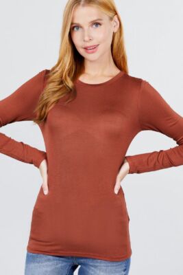 Crew Neck Long Sleeve Rayon Spandex Jersey Top Soft Stretch Lightweight T-Shirt