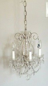 CRYSTAL CHANDELIER Gorgeous Hard Wired 4 Candle Lights Silver Accent Small Space