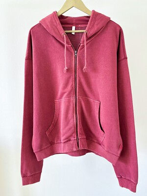 Acid Washed Oversized Hoodie Zip Up - RED | eBay
