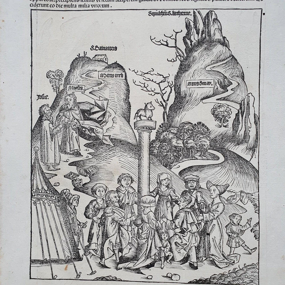 Two pages Nuremberg Chronicle Golden calf temple of Ezekiel Hartmann Schedel - Image 4 of 4