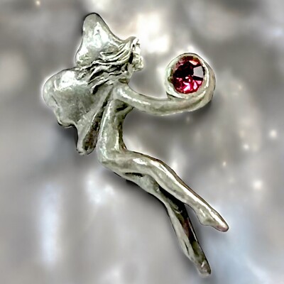 Crystal Fairy Pin Pewter Amethyst Crystal Signed Dated 90s Whimsical Vintage 1 