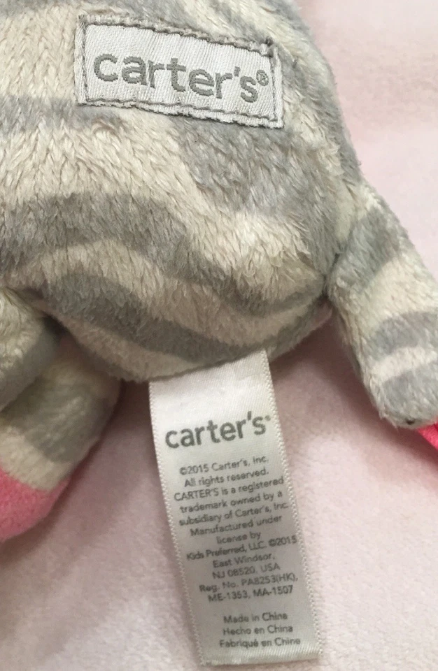 Peluche Carter's Zebra de 8"" rosa gris 2015 juguete suave para bebé Lovey" Foto 2 de 3