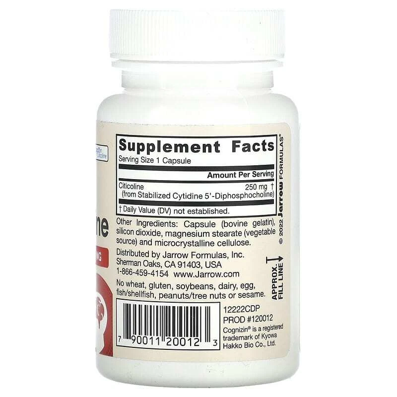 Jarrow Formulas, Citicoline, CDP Choline, Nootropic, Focus, 250 mg, 60 Capsules - Image 2 of 2