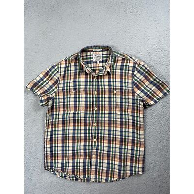 Lucky Brand Mens Size L Linen Blend Plaid Short Sleeve Button Up Shirt