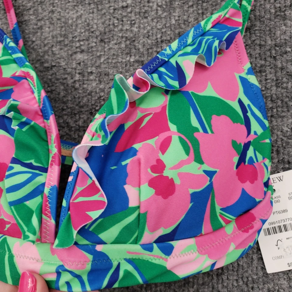 全新 J Crew 比基尼上衣 女式 2XS XXS 粉红色花卉 V 领加厚泳装 沙滩 — 第 4/4 张图片