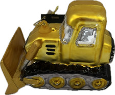 Robert Stanley Bulldozer Construction Christmas Ornament Blown Glass Yellow NWT