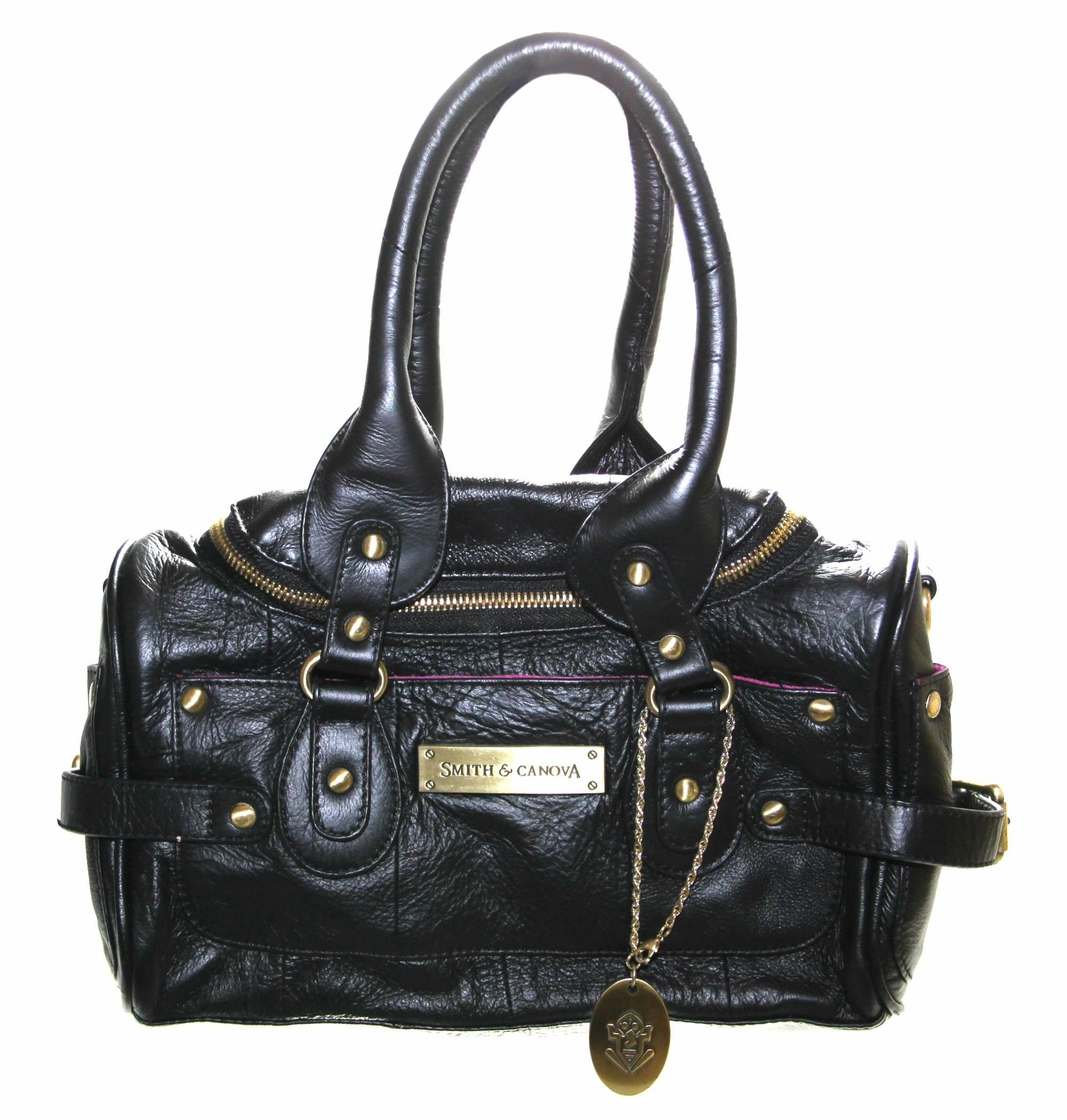 Smith and Canova Womens Small Black Leather Grab Bag Handbag