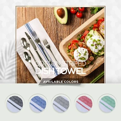 Dish Towels 12 White Cotton Striped 15 x 25 Kitchen Tea Towels Utopia Towels - Image 1 of 4