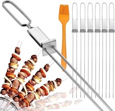 Metal Skewers for Kabobs - 17" 10 Pack Kabob Skewers with Push Bar Double Pronge