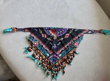 Vintage Southwestern Western Beaded Fringe Neckerchief Scarf Wrap 32.5  x 12.5  