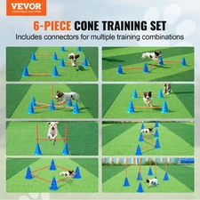New Dog Agility Hurdle Cone Set 6 PCS Kit-12 xCones 6 xAgility Rods with Bag