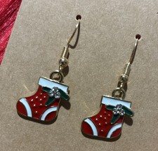 Stocking Shaped Earrings. Unique, Party, Cute, Festive, Holidays, Christmas