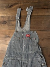 Dickies Hickory Stripe Overalls 32x30 - 100 Cotton - White Navy