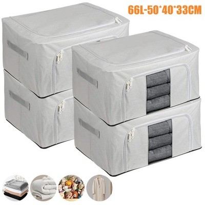 4er Pack 66L Kleidung Aufbewahrungstaschen mit Metallrahmen Oxford Faltbar Organizer Box