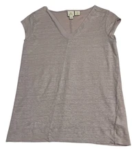 Catherine Malandrino Women Linen Top Size M Mauve Pink V Neck Short Sleeve Blous