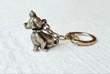 Vintage French Metal Dog Keychain 1960s Cute 3x2.5cm Silver Tone Antique Finish