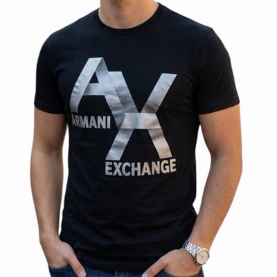 ARMANI EXCHANGE Black Silver AX LOGO Short Sleeve Slim Fit Designer  T-shirt NWT