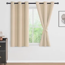 DWCN Beige 100 Blackout Curtains 45 Inches Long with Black Liner Double Layer