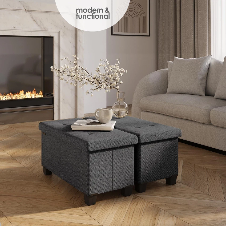 Multi-Purpose Folding Ottoman Bench – Elegant 30-Inch Storage Solution in Grey - Image 4 of 4