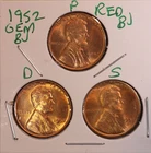 1952 P D S LINCOLN WHEAT CENT PENNY 1C GEM RED BU SET (3 COINS) 521260