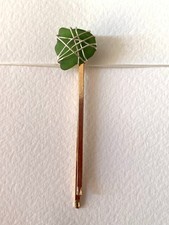 New & Handmade green sea glass wrapped in silver on gold colour hair grip/slide