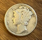 1944 Mercury Dime Fine Philadelphia WWII Era 90% Silver Winged Liberty