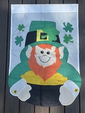 Vintage St Patrick s Day Leprechaun Shamrock Flag Banner Porch Garden 28 x40