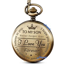 Bronze Engraved Pocket Watch to Son I Love You Gifts from a Mom Dad Birthday ...