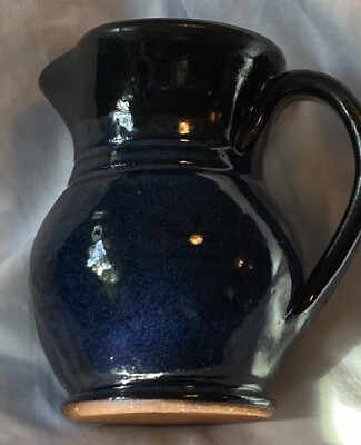NC Pottery 5'' Pitcher Dark Blue Glaze Signed J B Calhoun Traditions Blowing Rock
