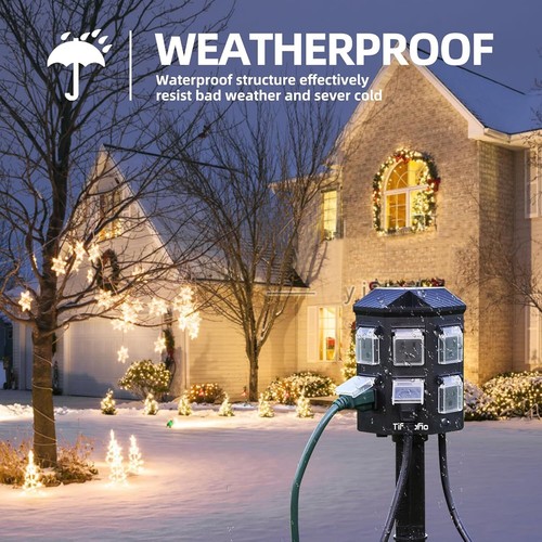 Outdoor Power Strip Weatherproof, 25 FT Extension Cord with Stake, 6 Grounded We - Picture 5 of 12