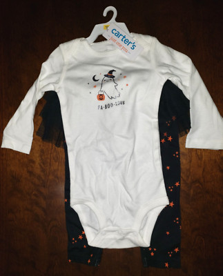 NEW HALLOWEEN 2 PC BABY GIRLS 12 MONTH  WHITE TOP BLACK TUTU PANTS STARS NEW