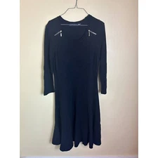 Ivanka Trump Knit Dress Zipper Detail Long Sleeve Black Dress Size M