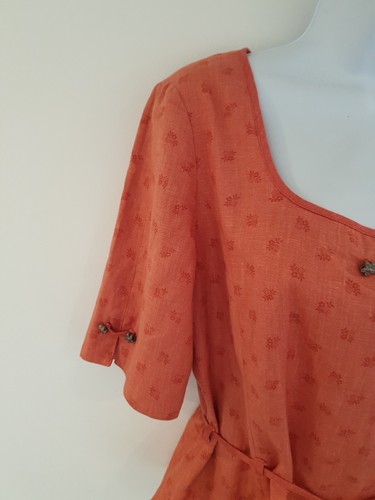 Vintage Shirt Blouse Floral Linen Cotton Blend Coral Size 14 Bavarian Oktoberfes - Picture 4 of 17