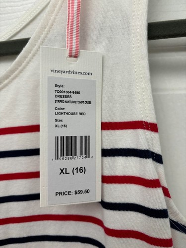 Vineyard Vines Girls Nantucket Shift Dress Red & Blue Striped, NWT size XL (16) - Picture 3 of 3