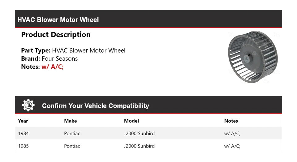 Para Pontiac J2000 Sunbird 1984-1985 soplador de climatización rueda motor 4 estaciones Foto 2 de 4