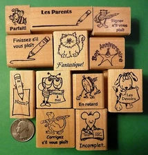Teacher's French Only 12-piece Rubber Stamp Asst., Wood Mounted