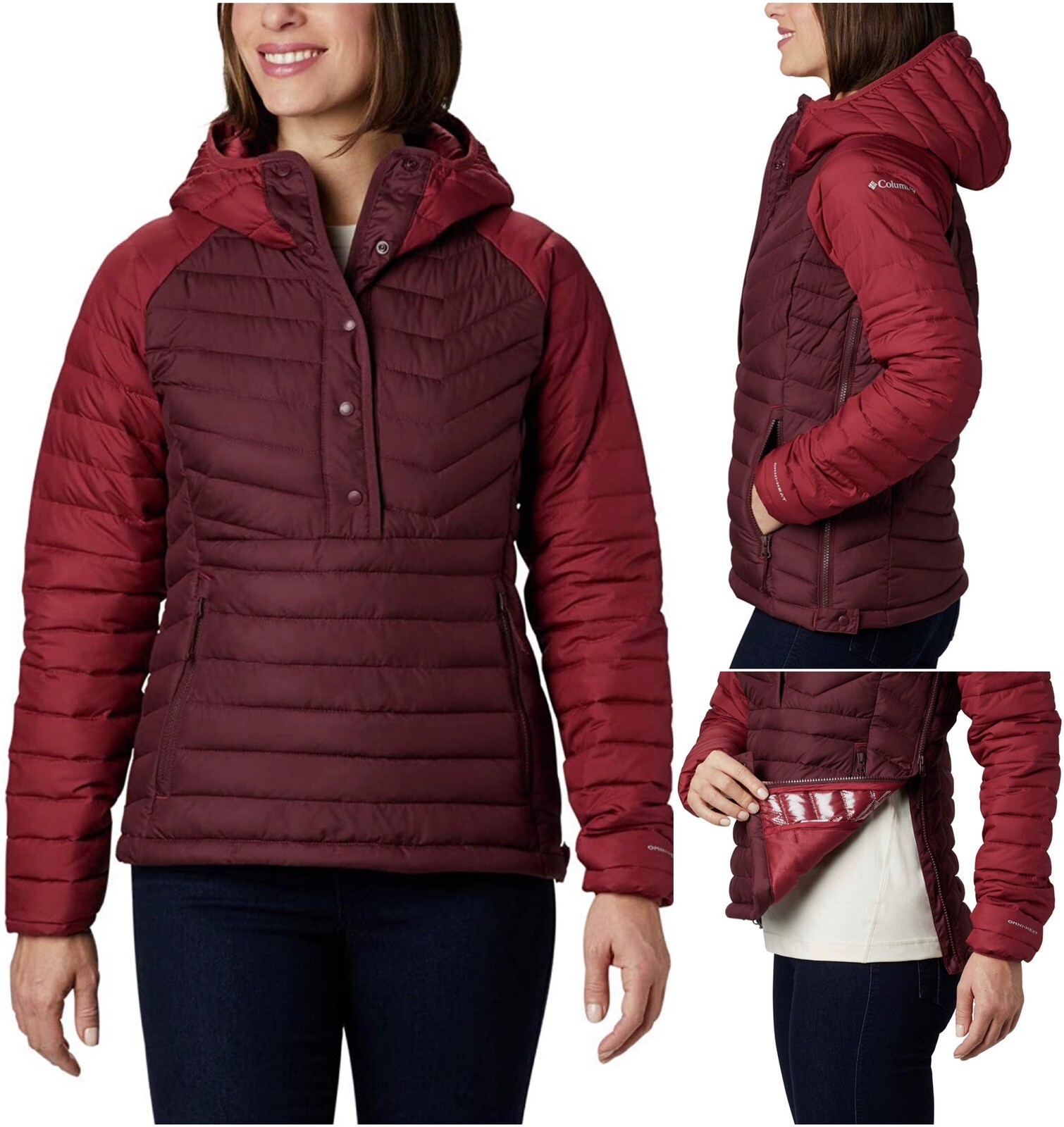 Chaqueta térmica roja anorak con aislamiento Columbia Powder Lite omni-heat para mujer L
