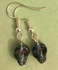 CRYSTAL SKULL EARRINGS - Transp. Green Glass Beads with SS Ear Wires HALLOWEEN