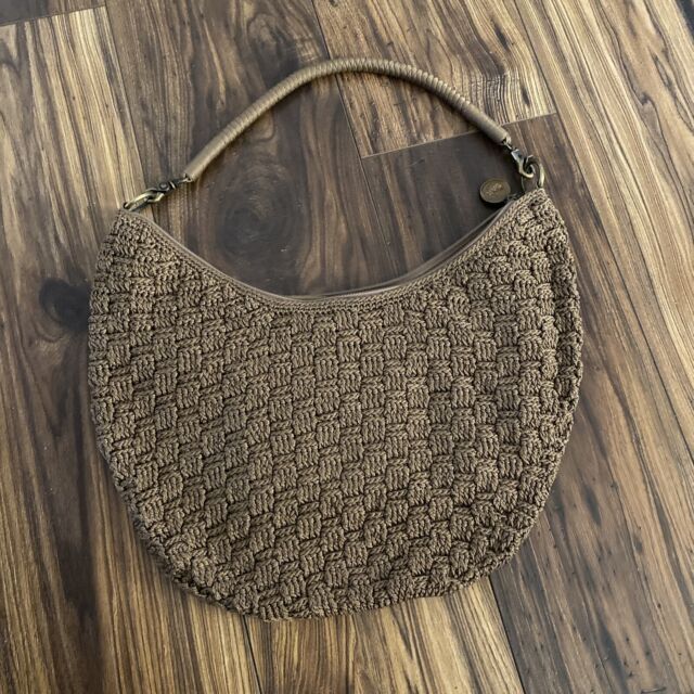 The SAC Crocheted Handbag Brown Color Boho Tote Bag Purse. Extremely Clean ZV11090