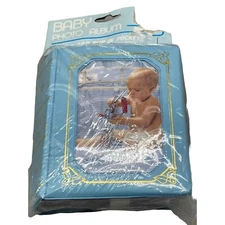 Baby Photo Album 100 slip in pockets 3 1/2" x 5 1/4" soft padded cover blue READ