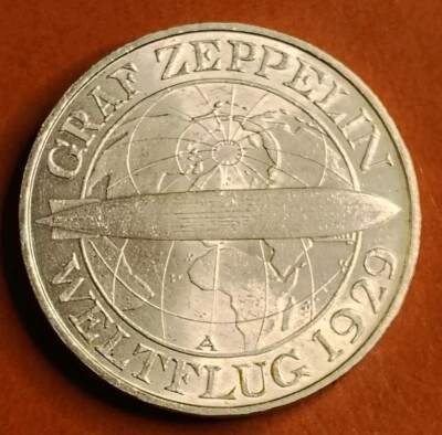 1930 A (Berlin) Germany 3 Reichsmark Graf Zeppelin Silver 