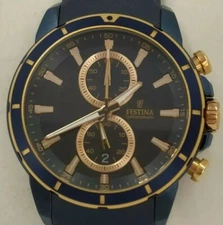 Festina Watch. Blue Rubber. Blue And Gold Dial. Ref. F16851/1