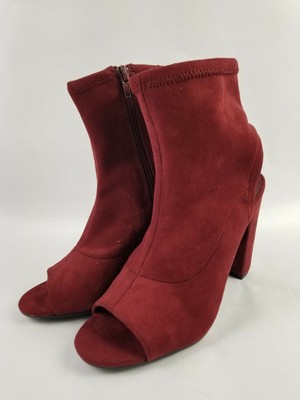 burgundy chunky heel booties