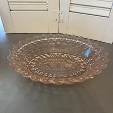 Vintage Jeannette Holiday Buttons & Bows Pink Depression Glass Oval Bowl