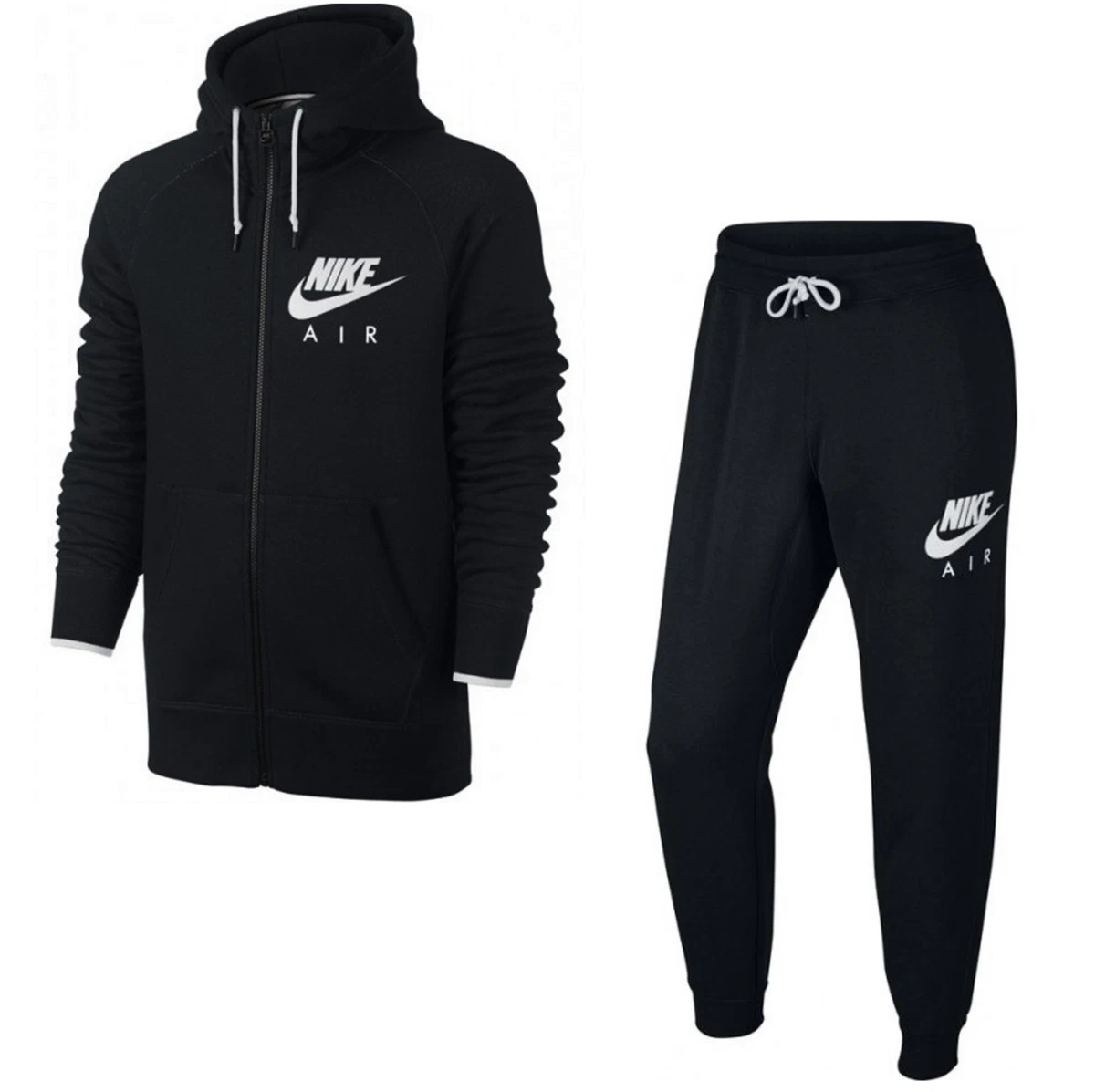 Nike Air Mens Full Tracksuit Fleece Set Zip Up Hoodie Joggers Sweatpants  Blk 4XL