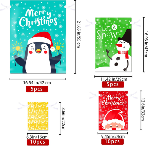 30PCS Christmas Drawstring Gift Bags, 4 Styles Christmas Wrapping Gift Bags - Picture 3 of 12