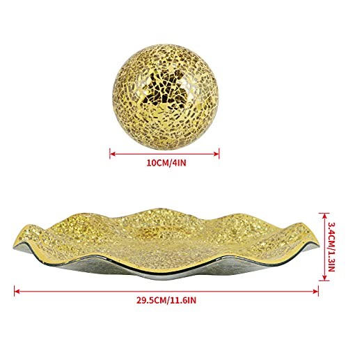 Centerpiece Bowl and Balls Set, Mosaic Tray with 3 Pieces Spheres, 12" - Picture 4 of 7